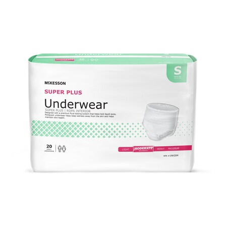McKesson Super Plus Disposable Underwear Pull On with Tear Away Seams Small, UWGSM, Moderate, 80 Ct